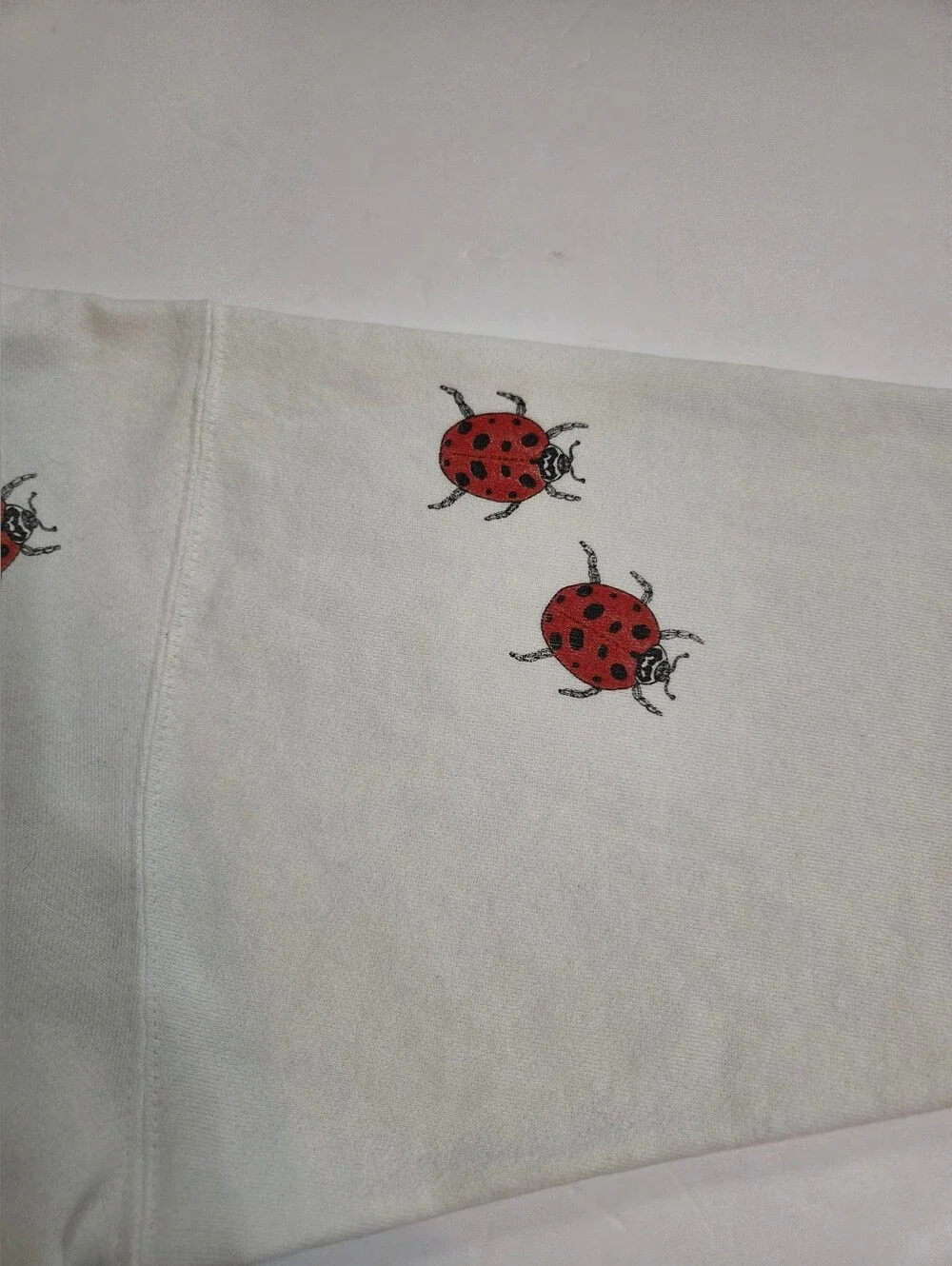 Vintage Hanes White Crewneck Sweatshirt with Red Ladybug Print 80's